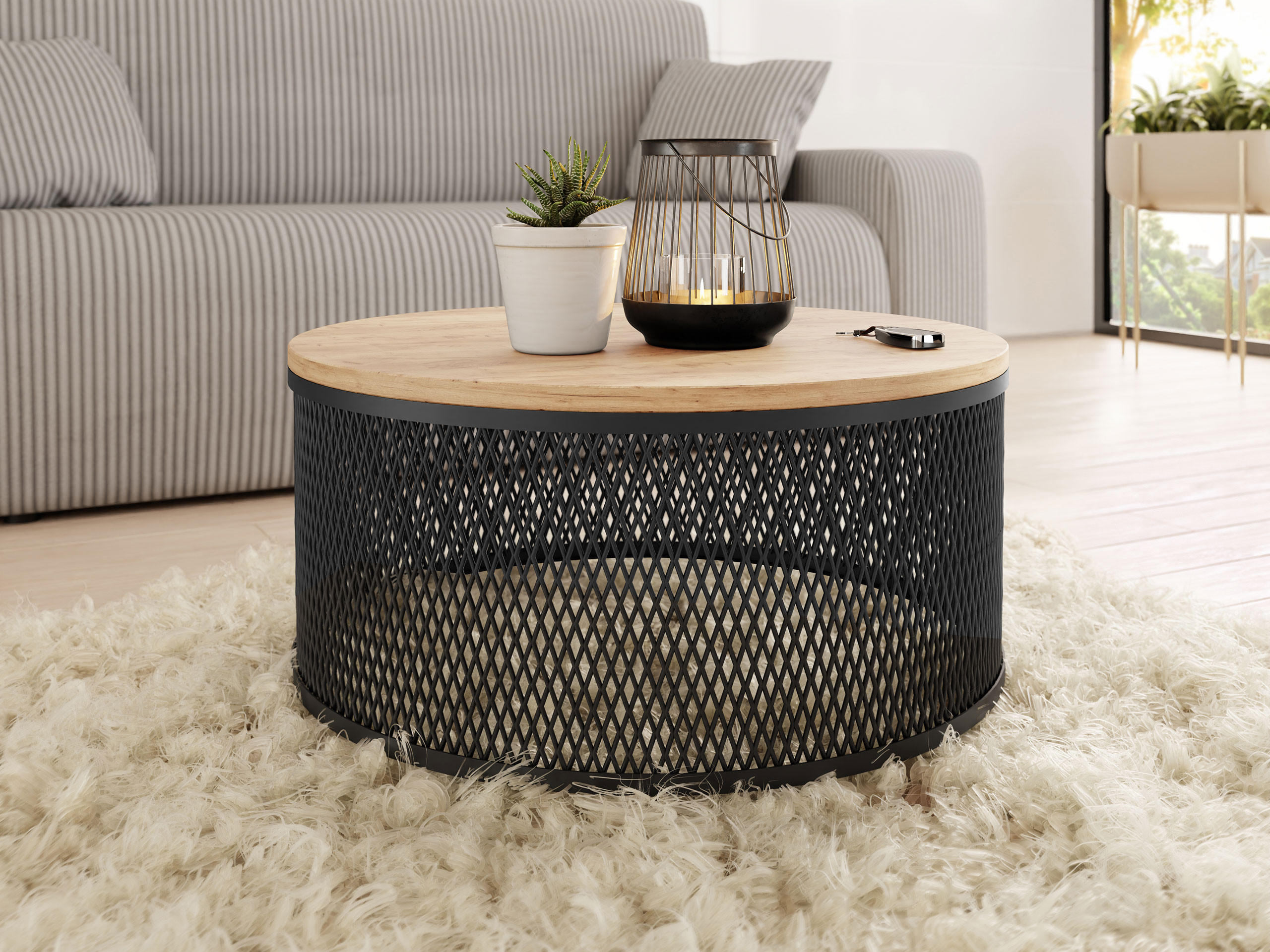 COUCHTISCH Korlew - Eichefarben/Schwarz, Holzwerkstoff/Metall (58/58/28cm) - MIRJAN24