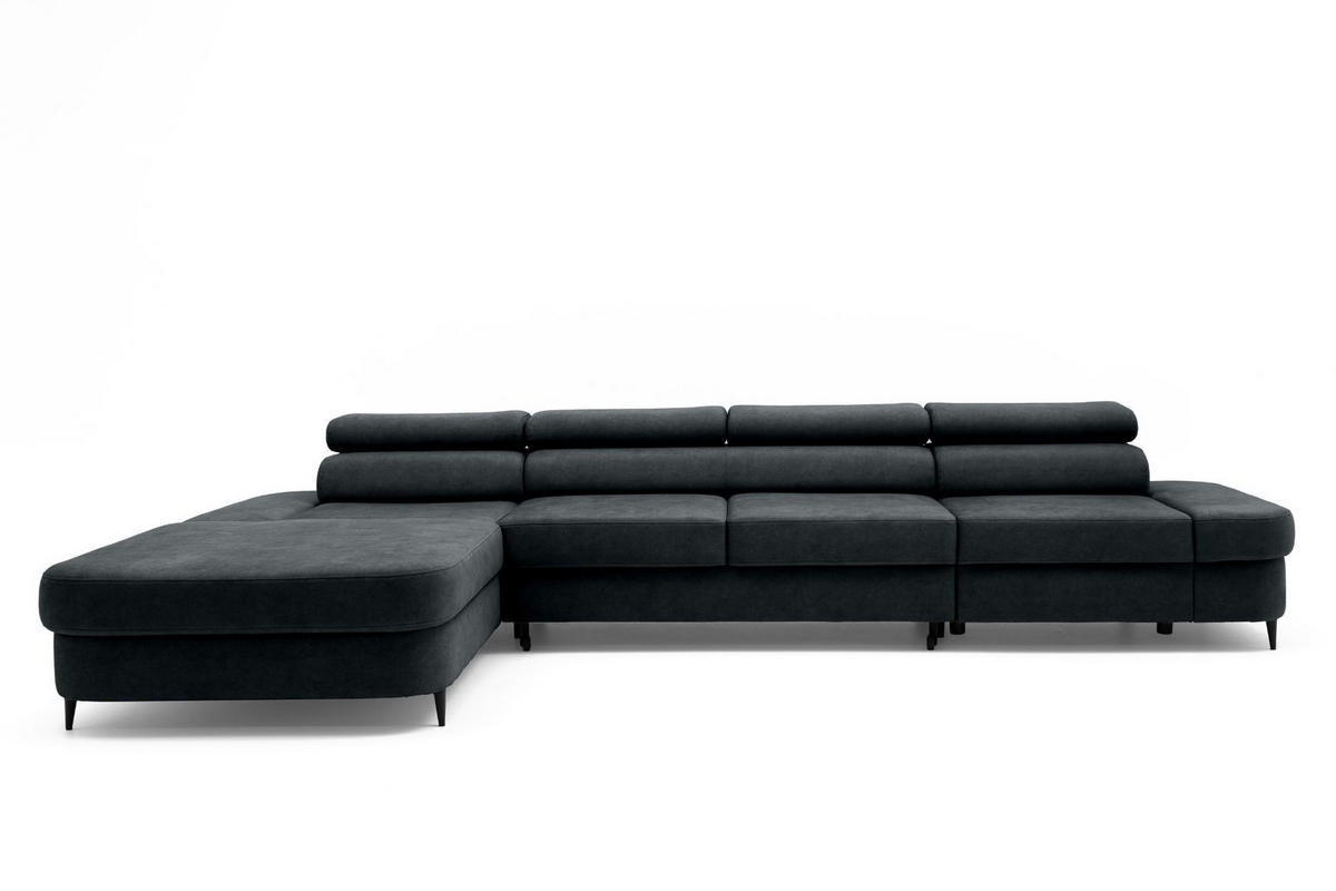 ECKSOFA JAZZ MAXI Links mit Schlaffunktion 125x195 Velours Schwarz - Schwarz, Holz/Textil (350/203cm) - Muffo