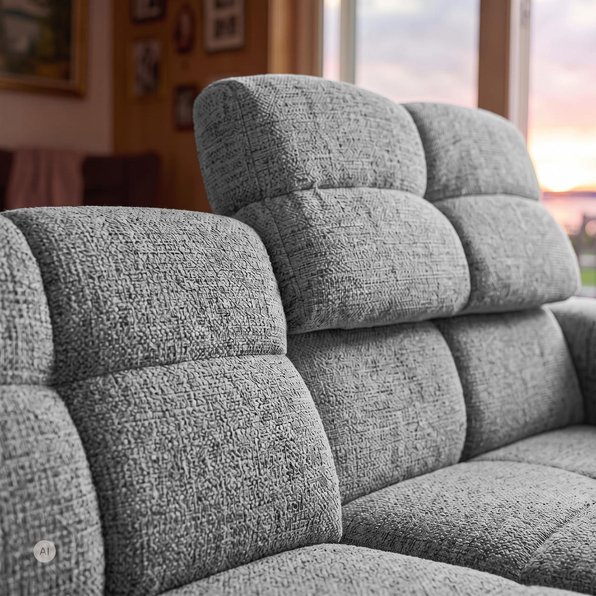 ECKSOFA TENDER Rechts mit Schlaffunktion und Verstellbare Kopfstützen, Chenille grau - Schwarz/Grau, Holz/Kunststoff (176/315cm) - Muffo