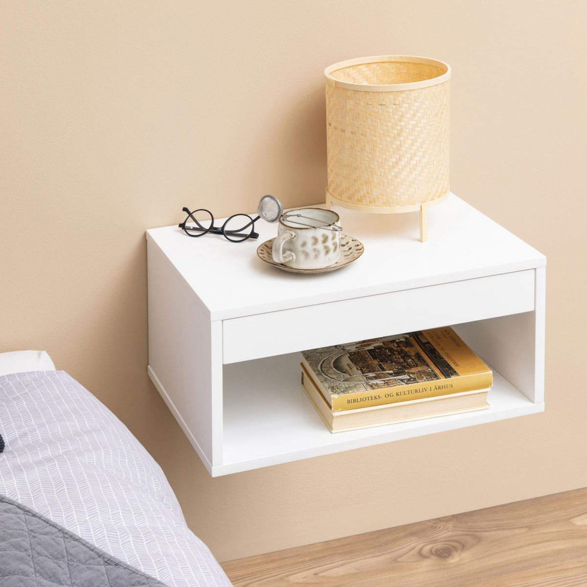 WAND-NACHTTISCH mit 1 Fach und 1 Schublade aus Holz - MANO - Weiss - Weiß, Holz (50/24/35cm) - Drawer