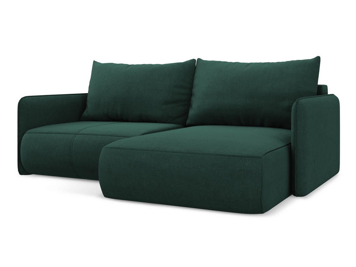 ECKSOFA mit Schlaffunktion Strukturstoff Stoff Grün - Dunkelgrün/Schwarz, Kunststoff/Textil (207/148cm) - Makamii