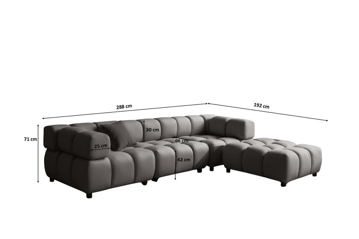 Ecksofa L-Form Bolla, stoff Bluvel, Aschgrau, Rechts - Grau, Holz (288/192cm) - Kaiser Möbel