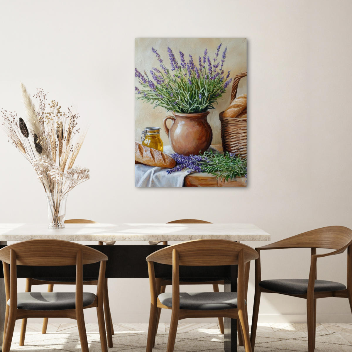 LEINWANDBILD Lavendel - Brot - Stilleben 60x80 cm - Flieder, Textil (60/80cm) - MuchoWow