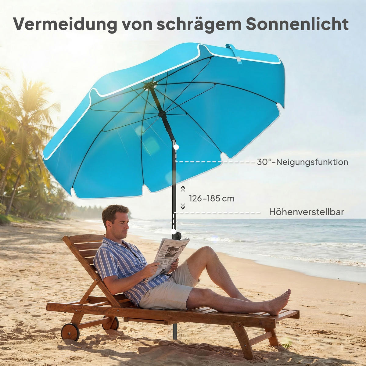 STRANDSCHIRM Metall Polyester Blau - Blau, Metall (150/150cm) - Outsunny