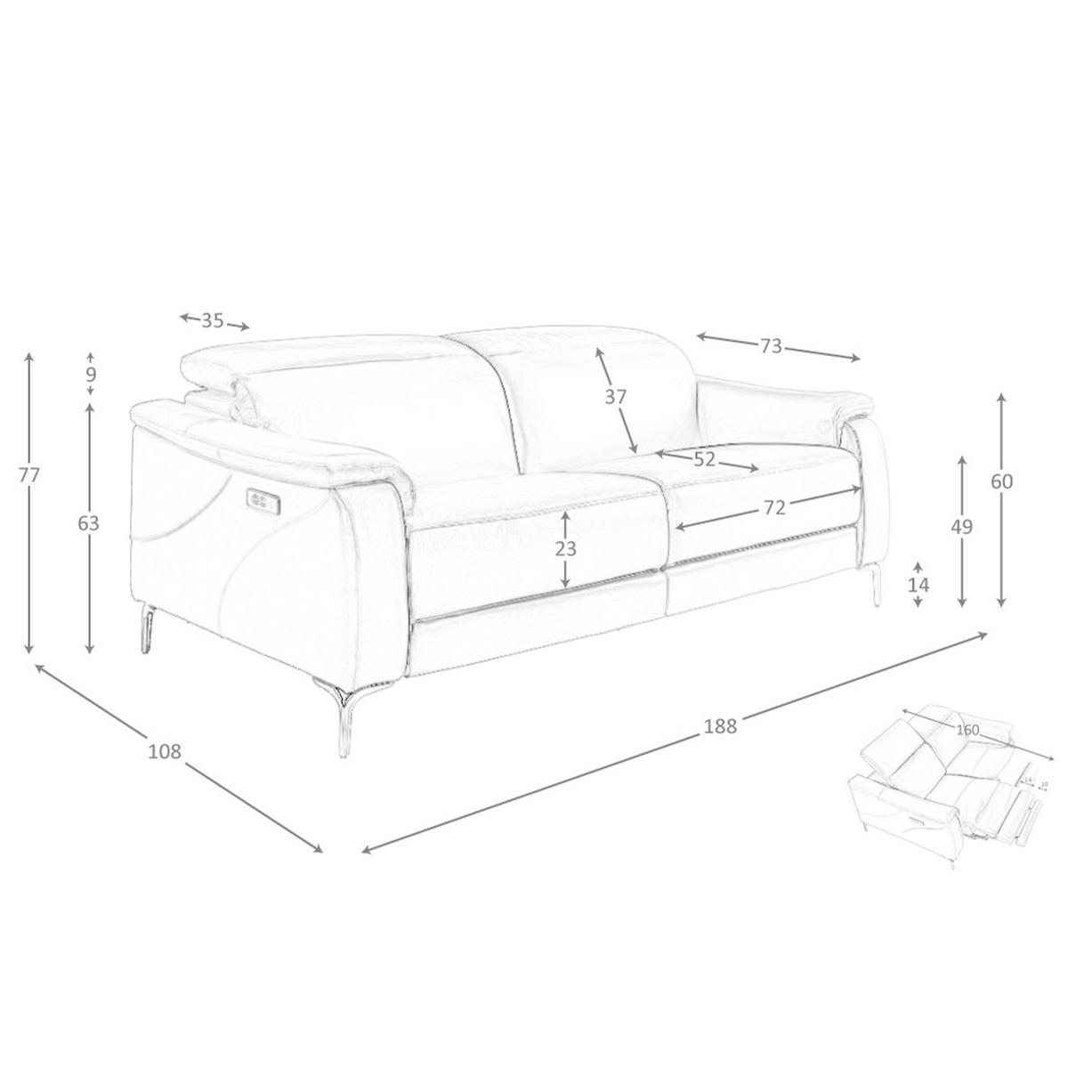 SOFA 3-Sitzer-Relaxsofa aus braunem Leder 188/160/101 cm - Edelstahlfarben/Braun, Leder (188/101/108cm) - ANGEL CERDA