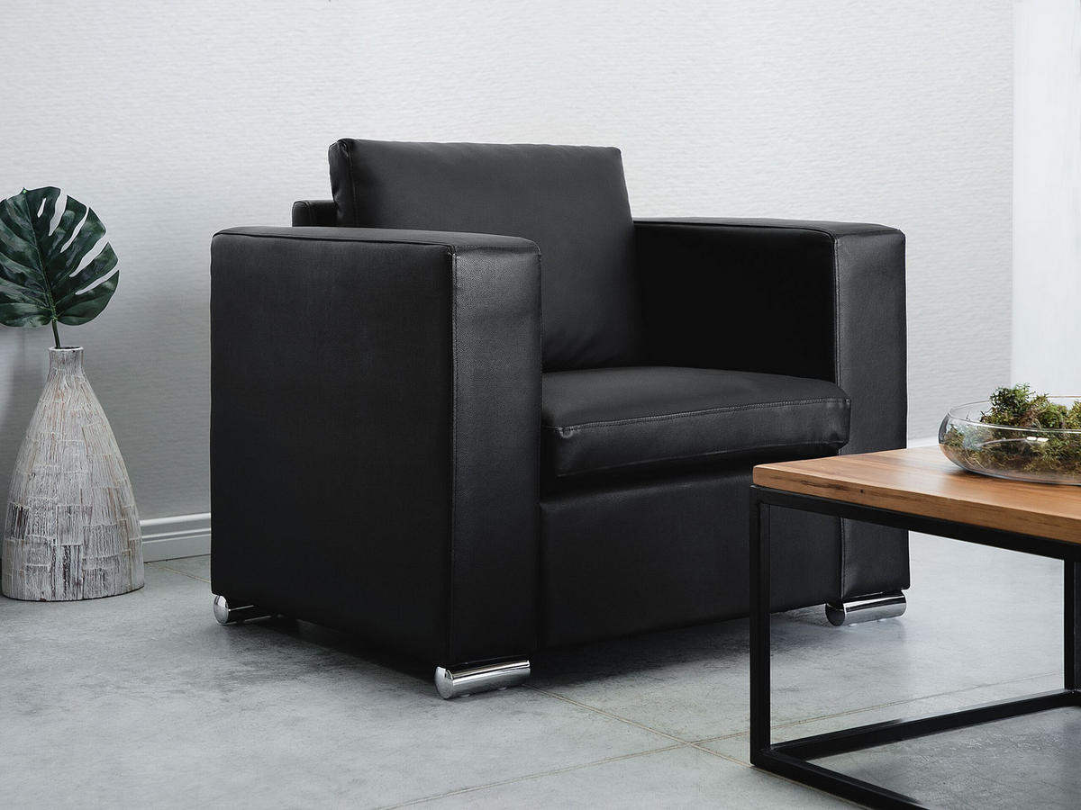 SESSEL Leder schwarz Helsinki - Silberfarben/Schwarz, Leder (96/72/76cm) - Beliani