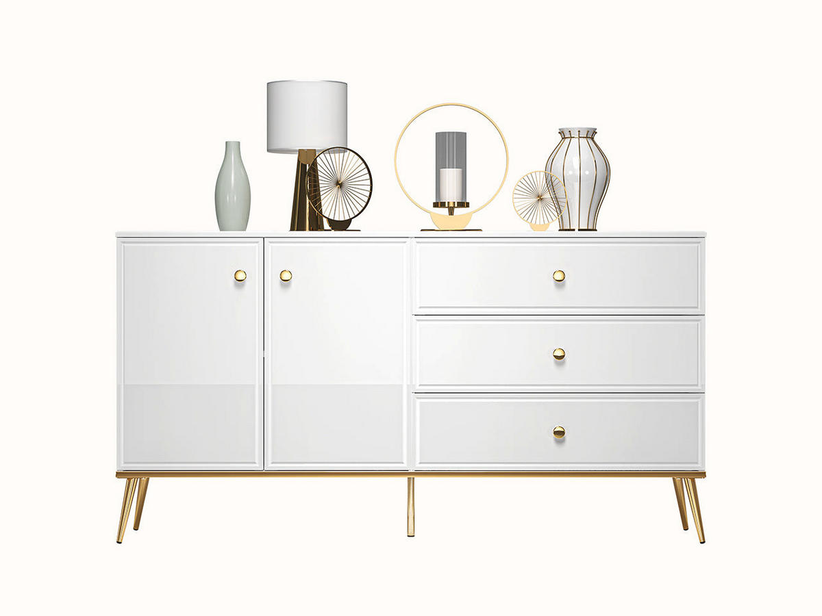 KOMMODE – 120 cm – Goldin – Weiß Hochglanz – KM-023 - Weiß Hochglanz, Holzwerkstoff (120/85/40cm) - hi-markt