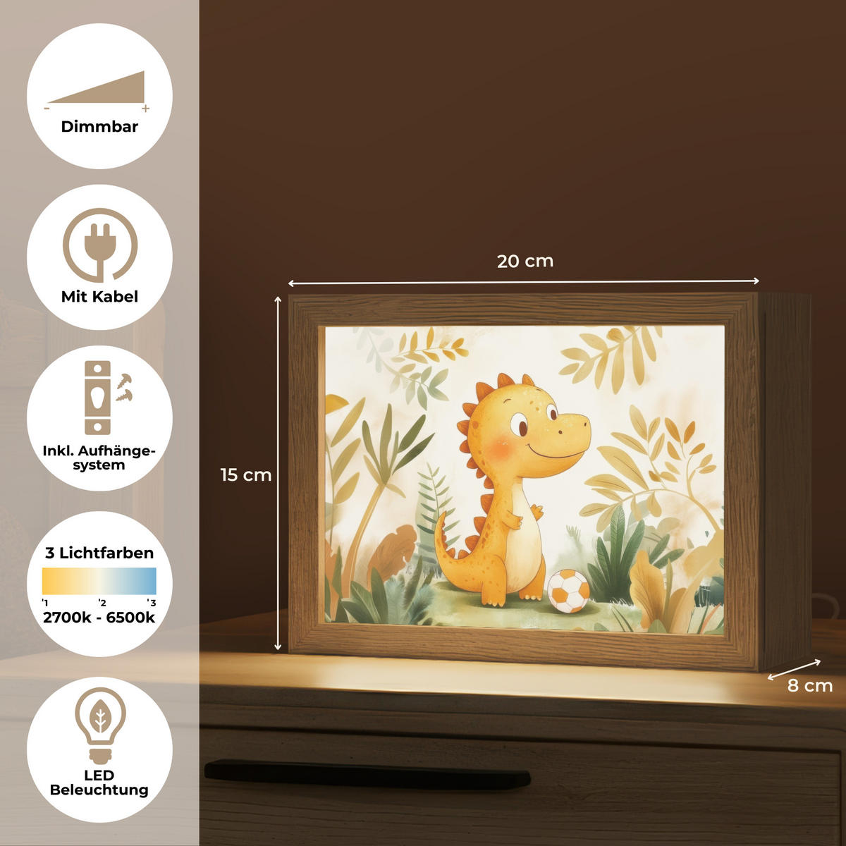 NACHTTISCHLAMPE Dino - Fußball - Orange 20x15 cm - Beige, Holzwerkstoff (8/20/15cm)