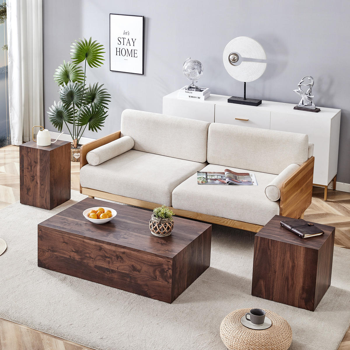 COUCHTISCH 90/50/30 cm walnussfarben aus Holzwerkstoff mit rutschfesten Silikonfüßen - Walnussfarben, Holzwerkstoff (90/50/30cm) - OKWISH