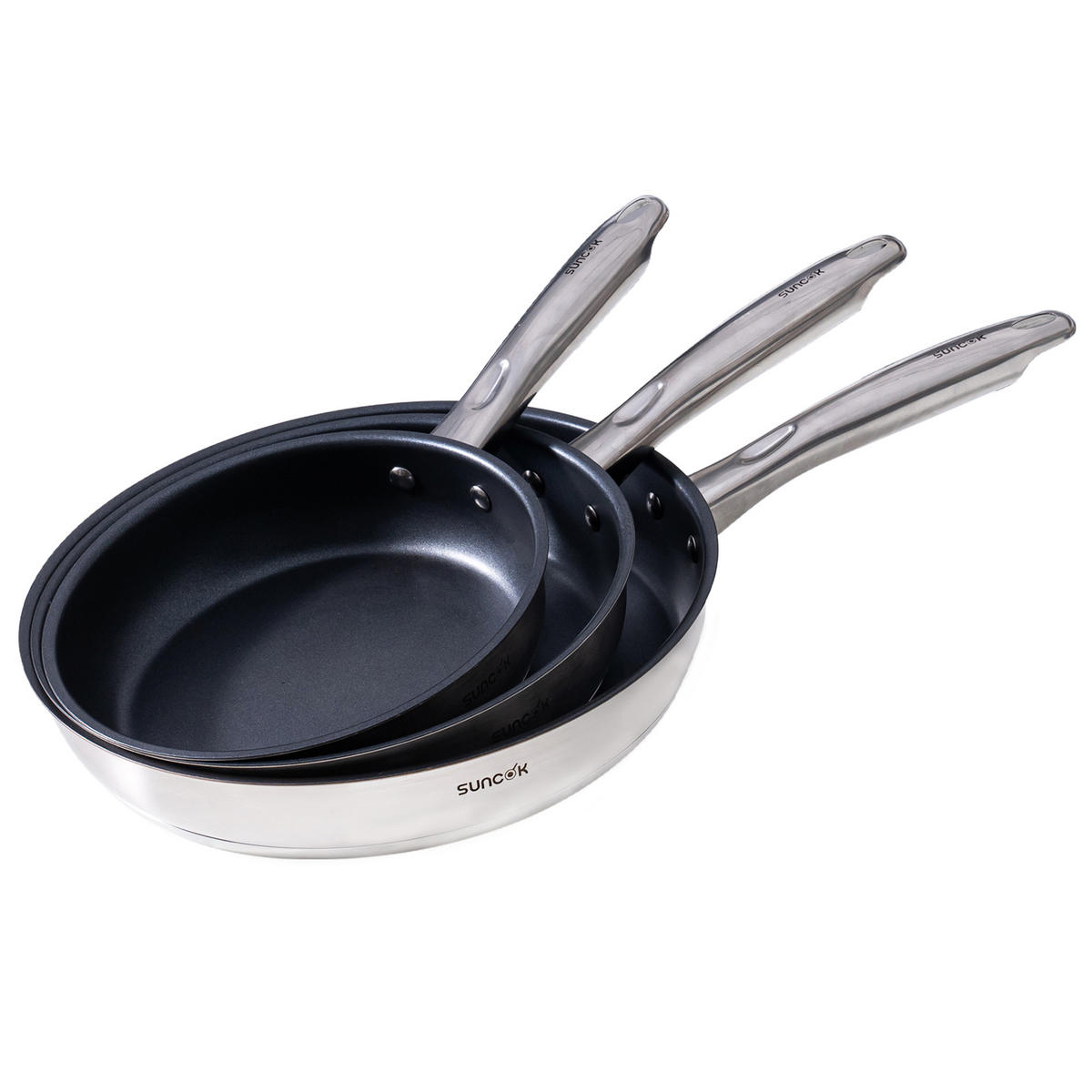PFANNENSET PD1 Edelstahl 3-teilig - Silberfarben, Metall - SUNCOK