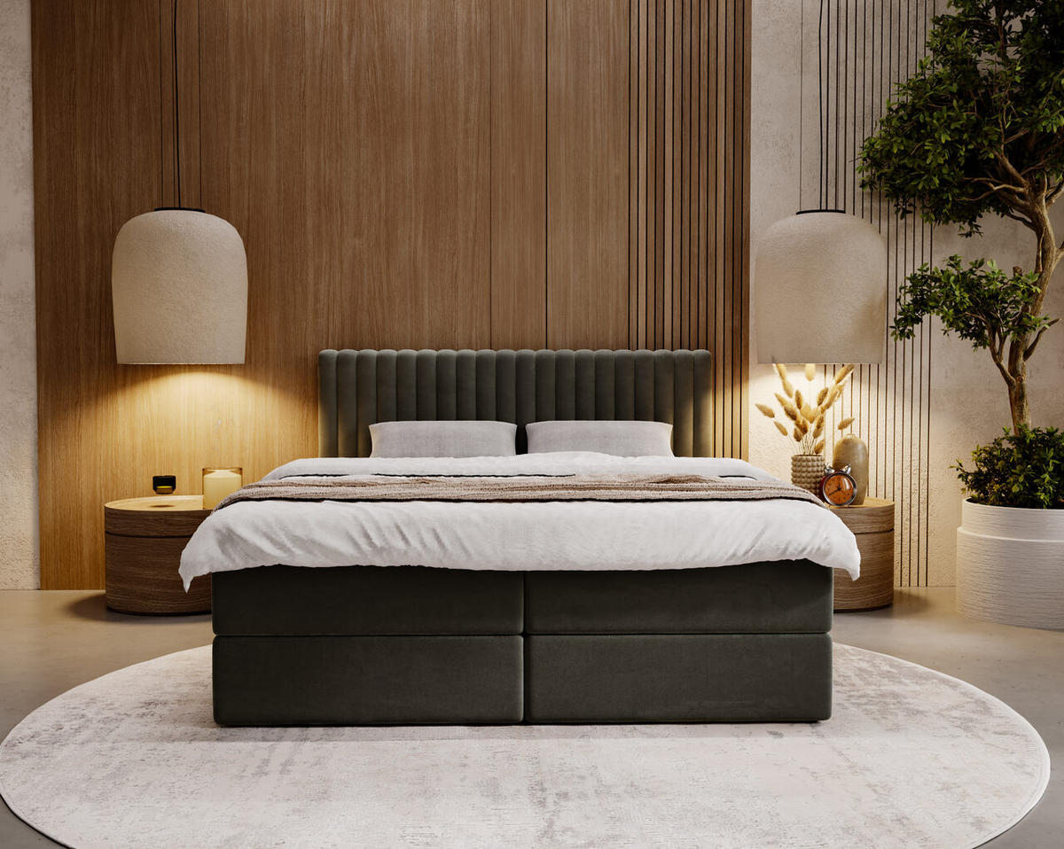 BOXBETT Marbella 160x200 Dunkelgrau - Dunkelgrau, Holz/Textil (160/200cm) - Graingold