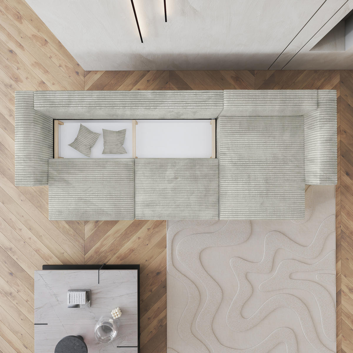 ECKSOFA TOLMO Hellgrau Kordstoff mit Schlaffunktion - Hellgrau, Holz (347/148cm) - MASSENO