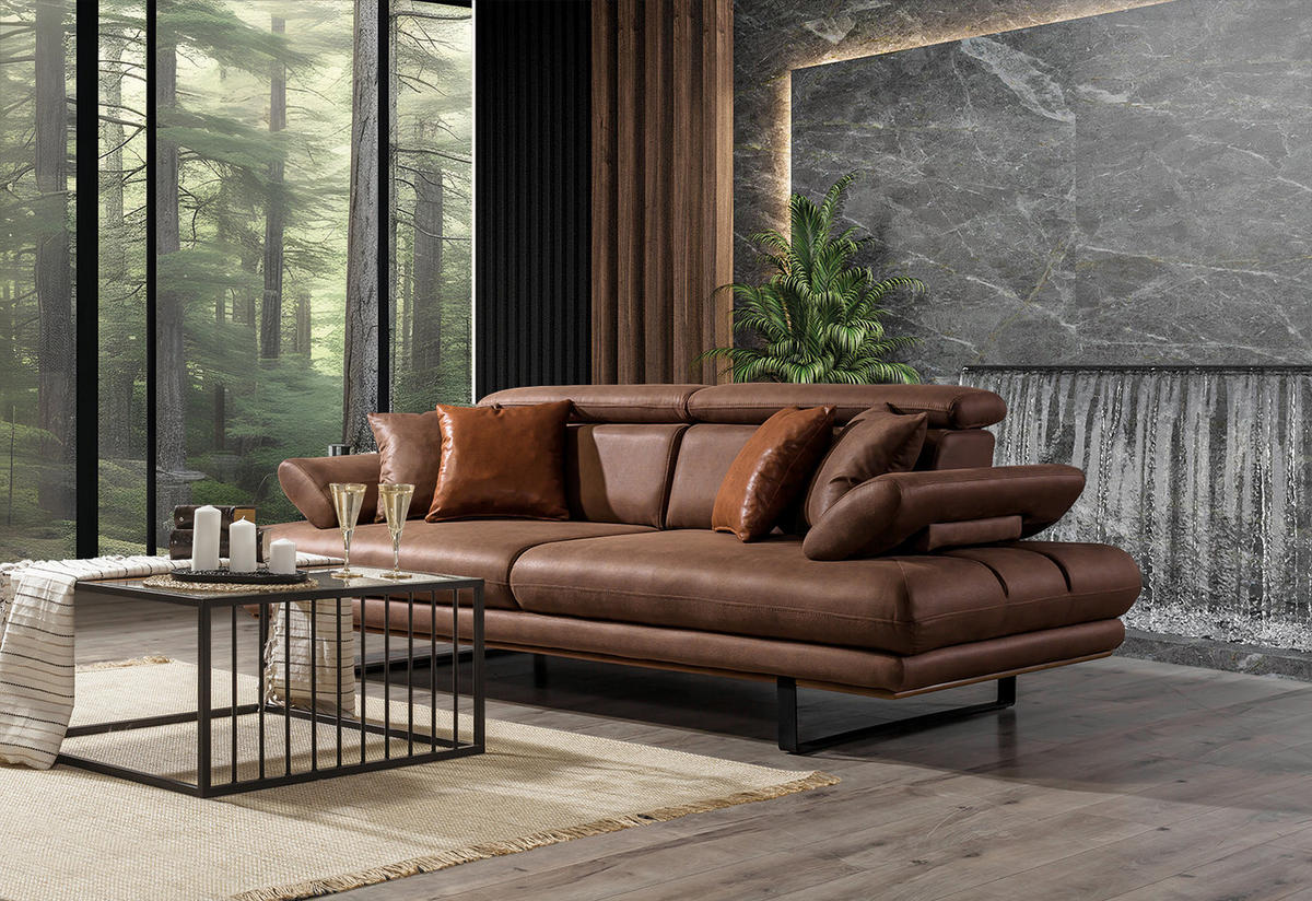 SITZGARNITUR Energy Grau-Seidengrau Stellvariante:3+3+1 - Braun, Holz (240/80/100cm) - Villa Möbel