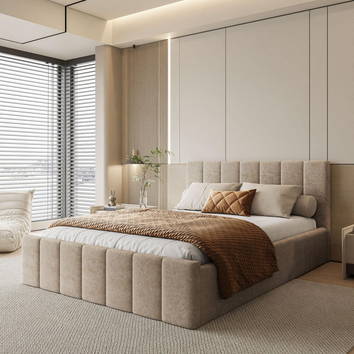 POLSTERBETT ELISE 140x200 cm Boston Trufa, Kopfteil 95 cm, 34 Holzlatten - Beige, Textil (140/200cm) - Lookway