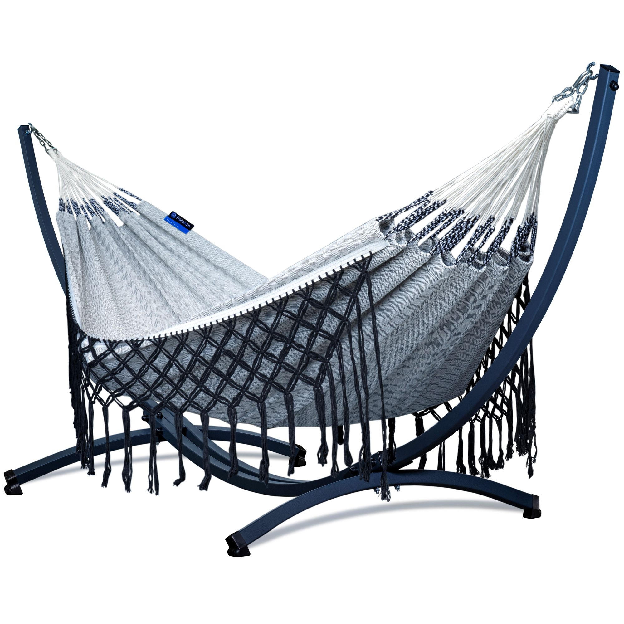 HÄNGEMATTE mit Gestell, 2 Personen, XXL, 200 kg, Metall, Medelin Boho Grau, einfache Montage - Grau, Metall (370/130/120cm) - Potenza