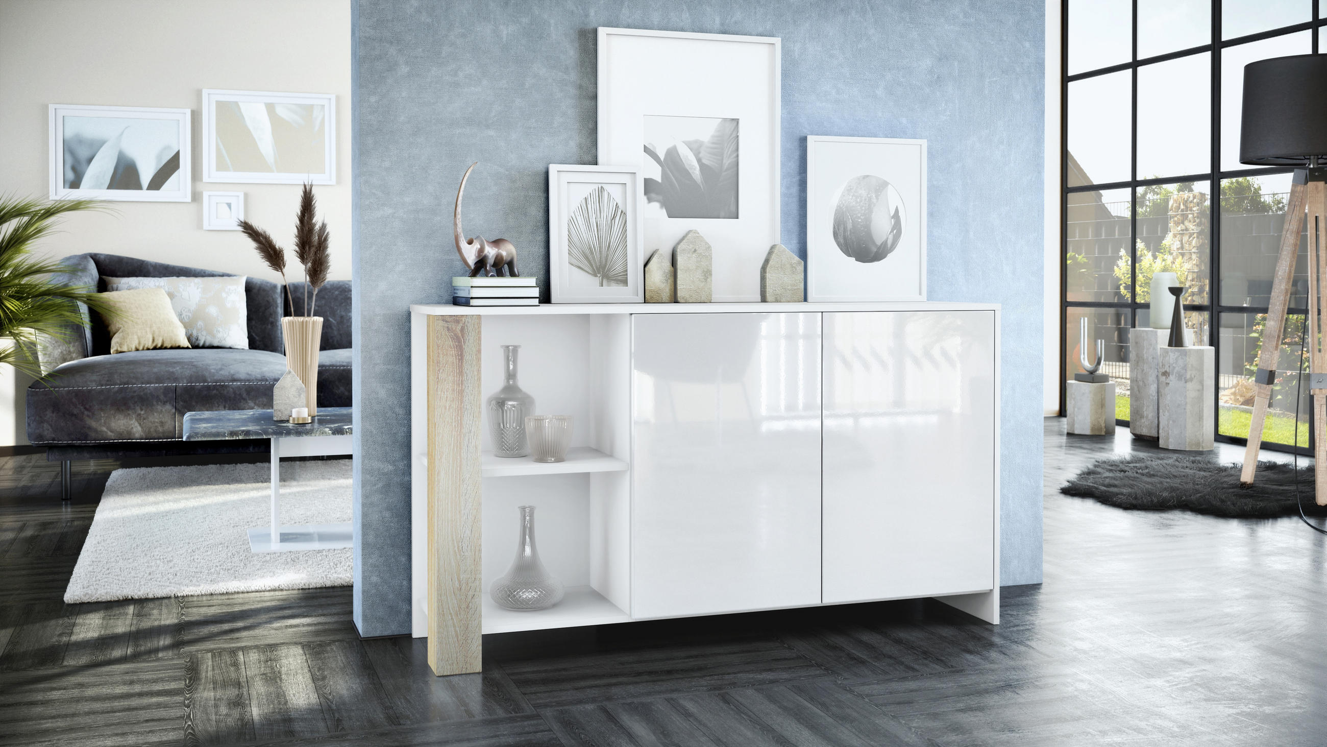 SIDEBOARD Canto Eiche sägerau - Eiche San Remo, Holzwerkstoff (143/81/36cm) - Vladon
