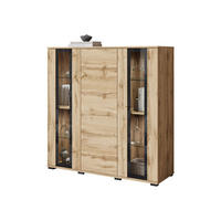 KOMMODE Caro HB 120 mit weißer LED Beleuchtung - Eiche Wotan/Schwarz, Holzwerkstoff/Kunststoff (120/122/40cm) - MIRJAN24