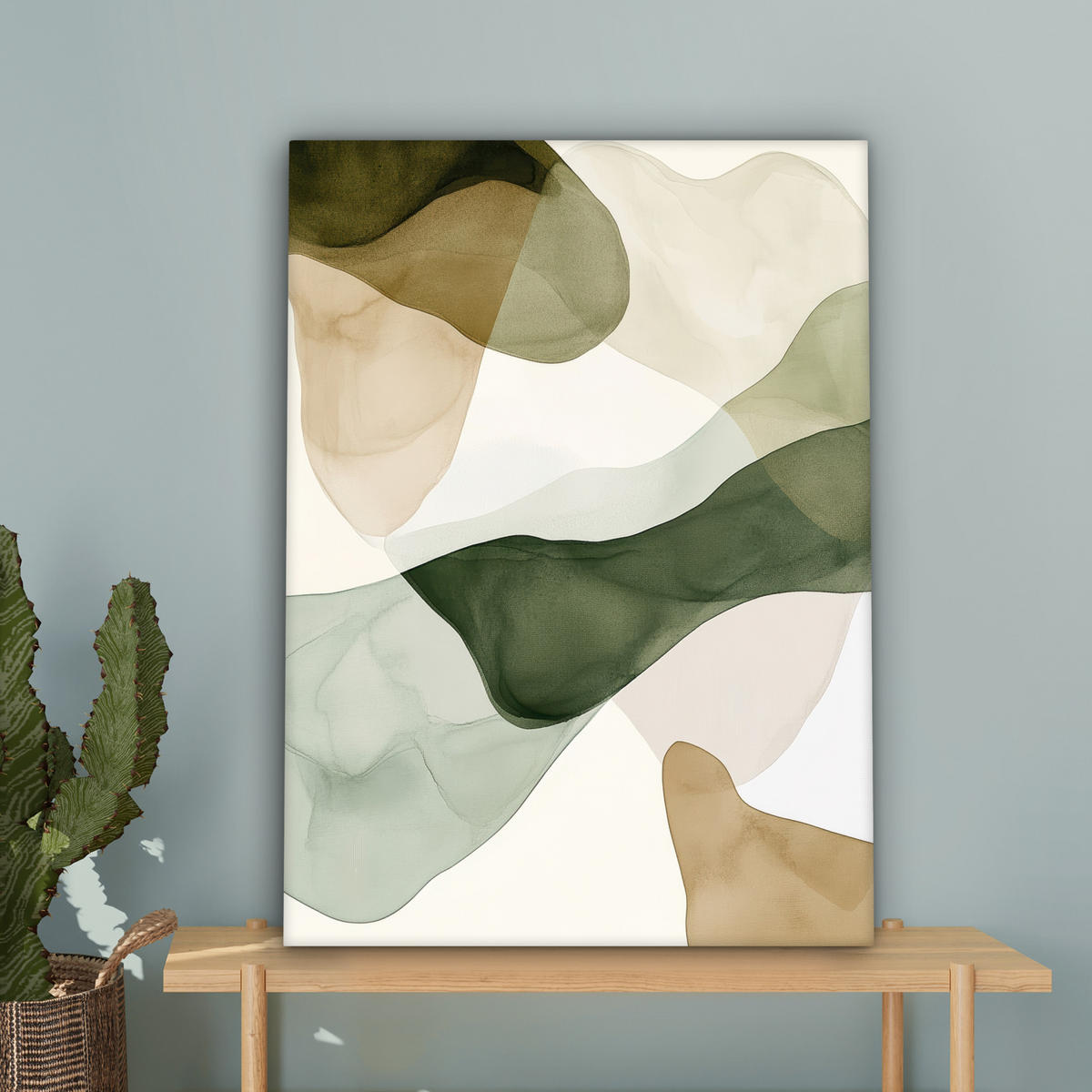 LEINWANDBILD Japandi - Abstrakt - Grün 60x80 cm - Salbeigrün, Textil (60/80cm) - MuchoWow