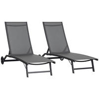 SONNENLIEGE 2er-Set Sonnenliegen mit verstellbarer Rückenlehne Dunkelgrau 66 x 165 x 102 cm - Grau, Metall (66/102/165cm) - Vallsero