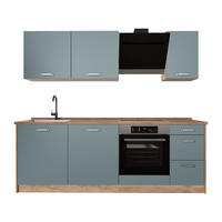 KÜCHENZEILE R-Line, Blau-Grau/Goldkraft Eiche, 220 cm Arbeitsplatte Goldkraft Eiche - Honigeiche/Blaugrau, Holzwerkstoff (220/81.6/60cm) - Vicco