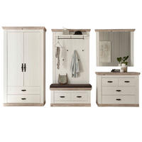 GARDEROBENKOMBINATION Pinie weiß, Oslo Pinie Landhaus, Garderobe Set 5-tlg., 341 x 201 cm - Anthrazit/Weiß, Holzwerkstoff/Metall (341/201/45cm) - Furn.Design