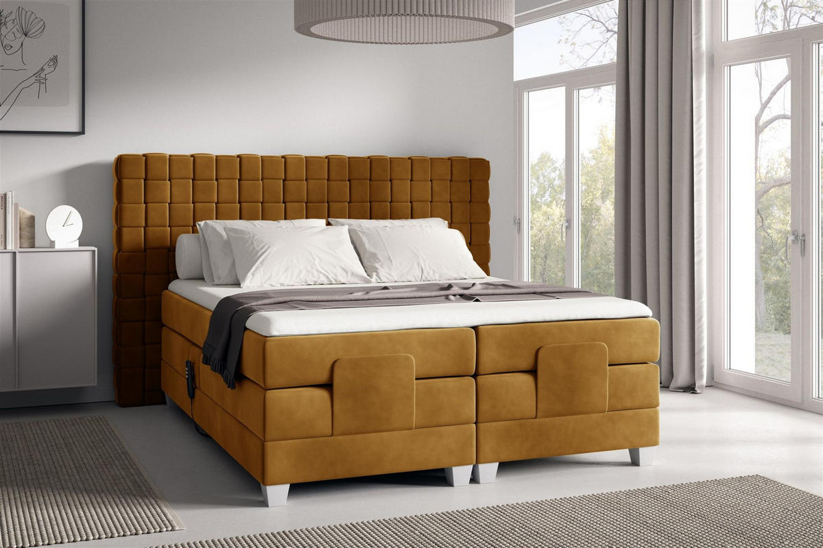 BOXSPRINGBETT Elektrisch Vidal - Gelb, Holzwerkstoff/Textil (180/200cm) - Fun Möbel