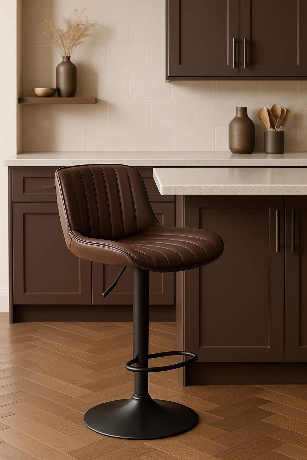 BARHOCKER 2er Set Lentos Kunstleder schwarz braun - Schwarz/Braun, Kunststoff/Metall (50/108/50cm) - TPFLiving