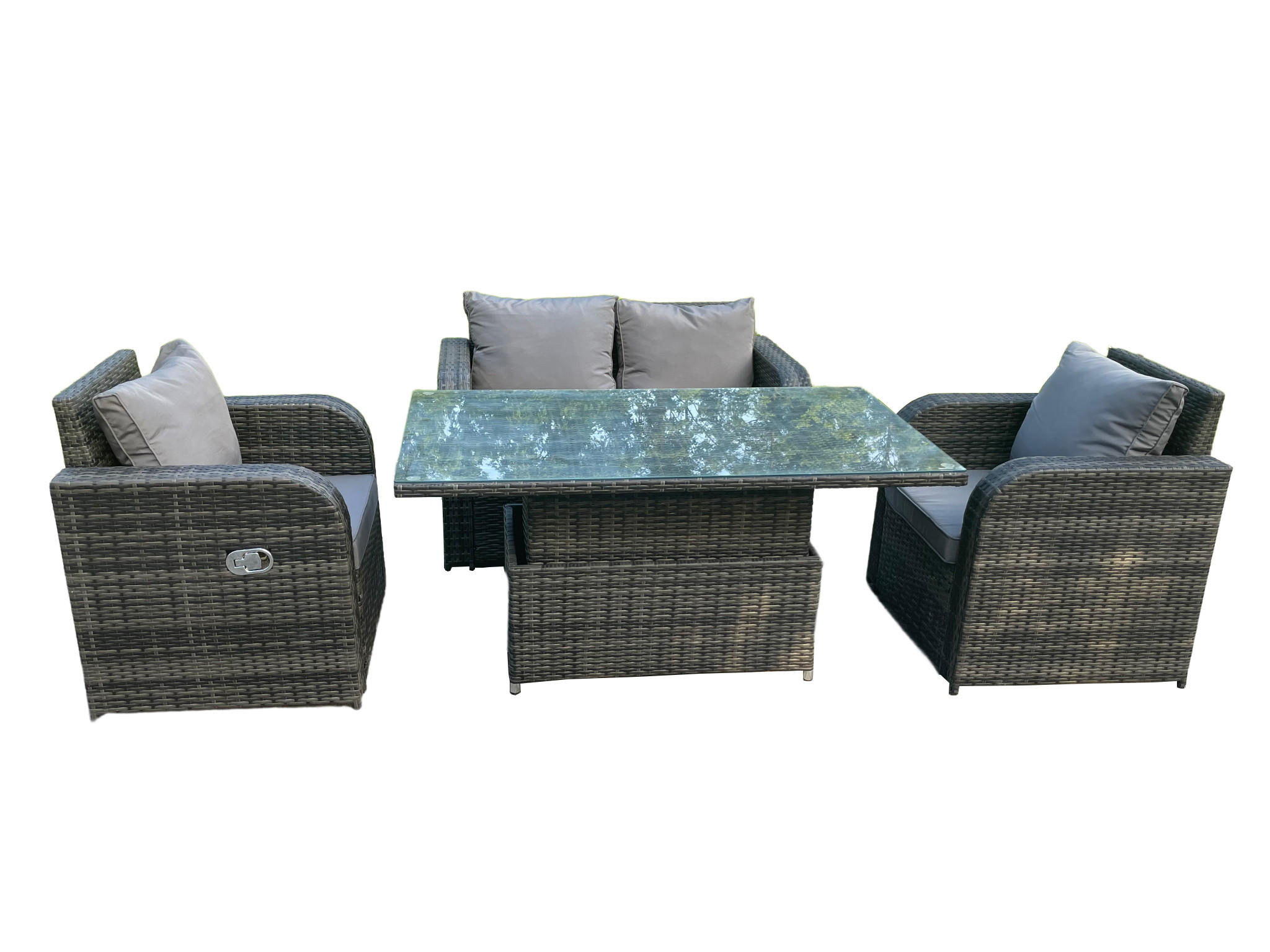 GARTENMÖBELSET mit Couchtisch Polyrattan 4-Sitzer - Dunkelgrau/Grau, Glas/Kunststoff - Fimous