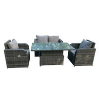 GARTENMÖBELSET mit Couchtisch Polyrattan 4-Sitzer - Dunkelgrau/Grau, Glas/Kunststoff - Fimous