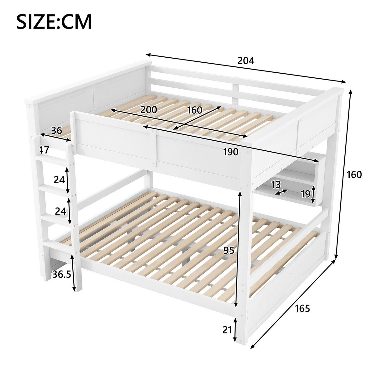 ETAGENBETT 160/200 cm in Weiß mit 6 Schränken und LED - Weiß, Holzwerkstoff (160/200cm) - STILVORA