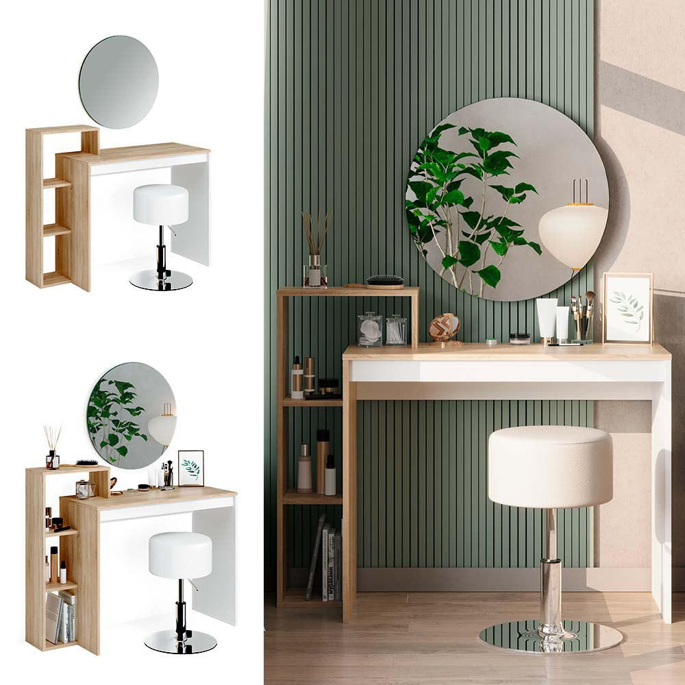 SCHMINKTISCH Leo Sonoma 100 cm mit Spiegel und Hocker - Sonoma Eiche, Holzwerkstoff (100/90/40cm) - Vicco