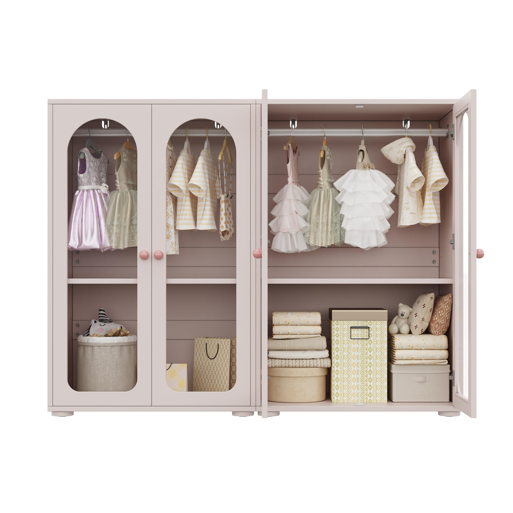 KLEIDERSCHRANK aus MDF und Acryl 160x50x120 cm Babyrosa im 2er-Set mit Kleiderstange und verstellbaren Einlegeböden - Pink, Holzwerkstoff (160/120/50cm) - Modfu