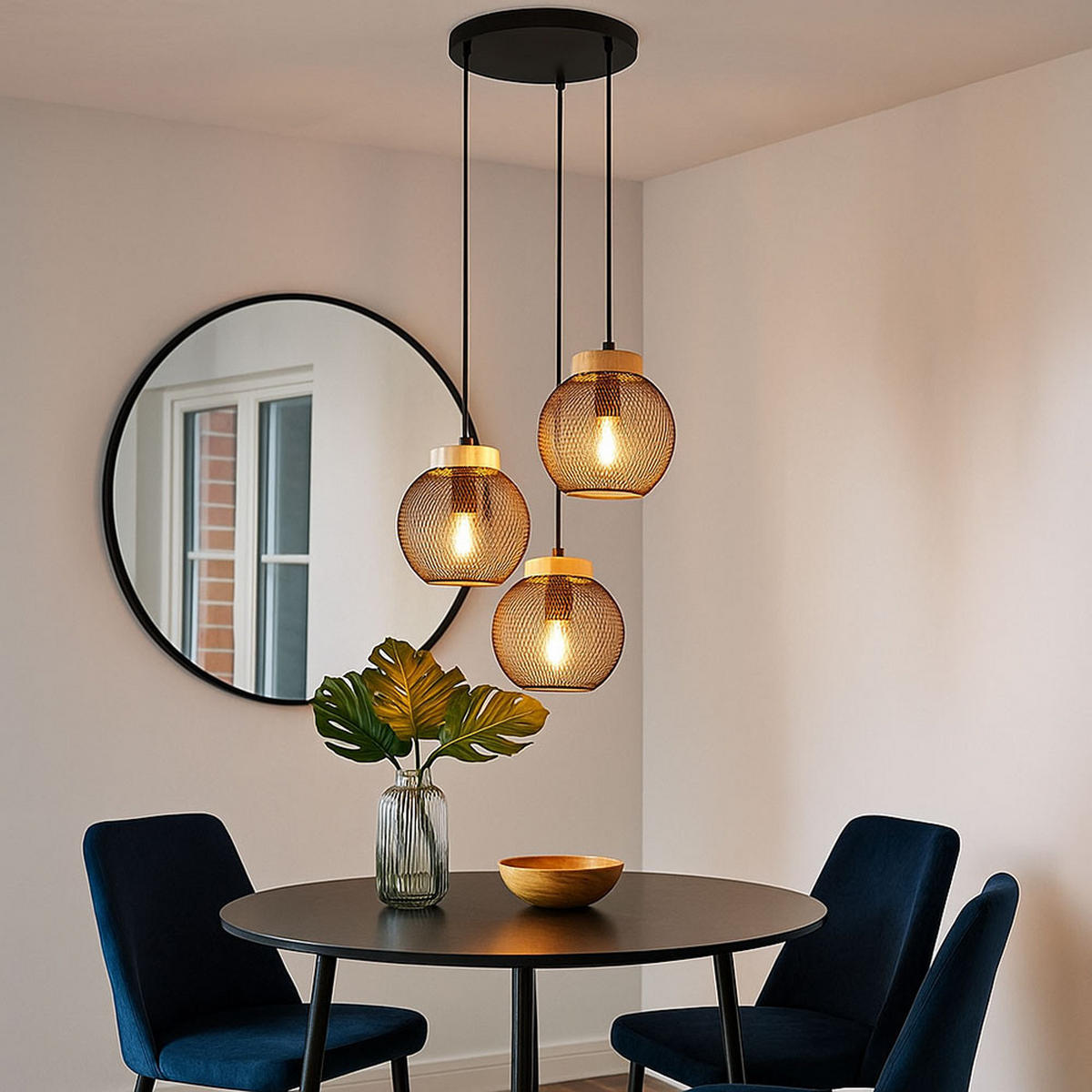 HÄNGELEUCHTE Metall Schwarz Drahtgeflecht - Schwarz, Holz (44/44/120cm) - Globo Lighting