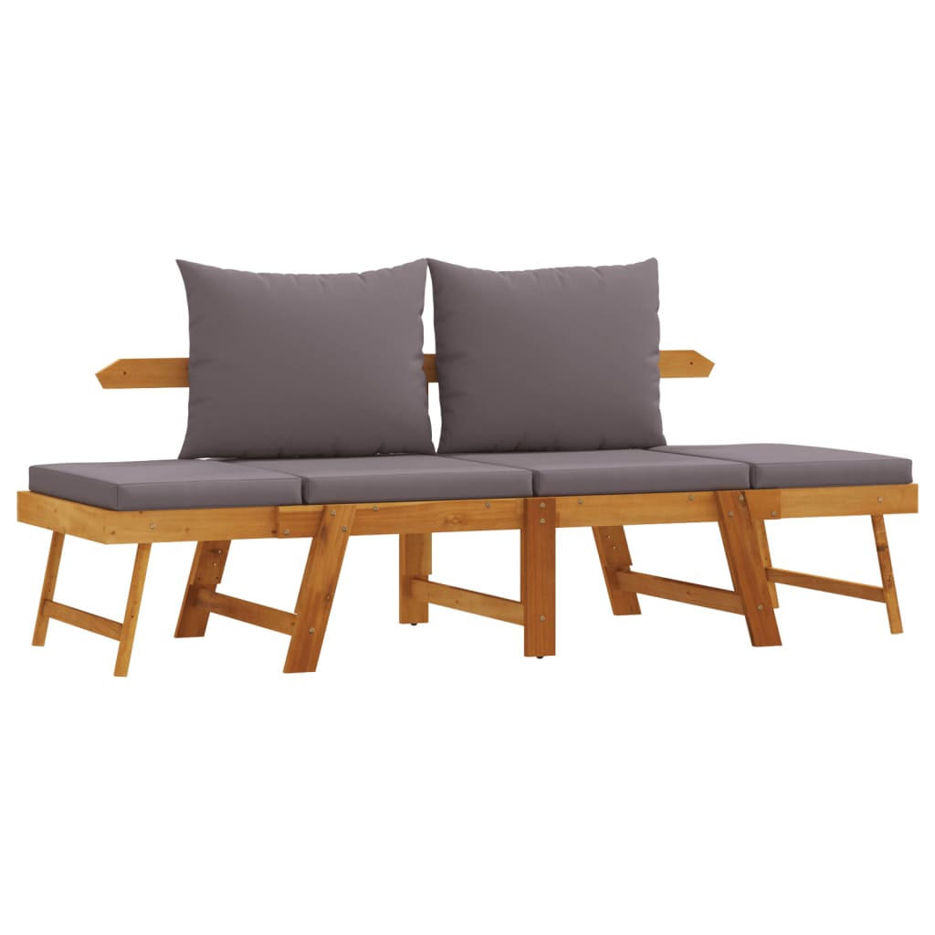 GARTENBANK mit Kissen 2-in-1 Massivholz Akazie - Braun, Holz (200/66/74cm) - furnicato