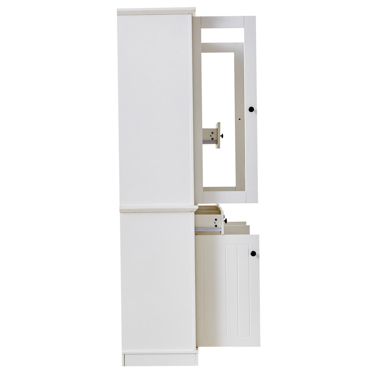 VITRINE 119,5x40x180 cm Weiß mit LED und 4 Schubladen - Weiß, Holzwerkstoff (119.5/180/40cm) - FLIEKS