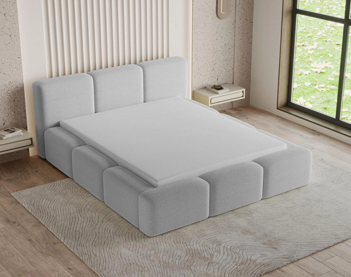 POLSTERBETT Como 140x200 cm mit Bettkasten, Lattenrost und Kopfteil - Bouclé Grau - Grau, Holz/Textil (140/200cm) - Chilly