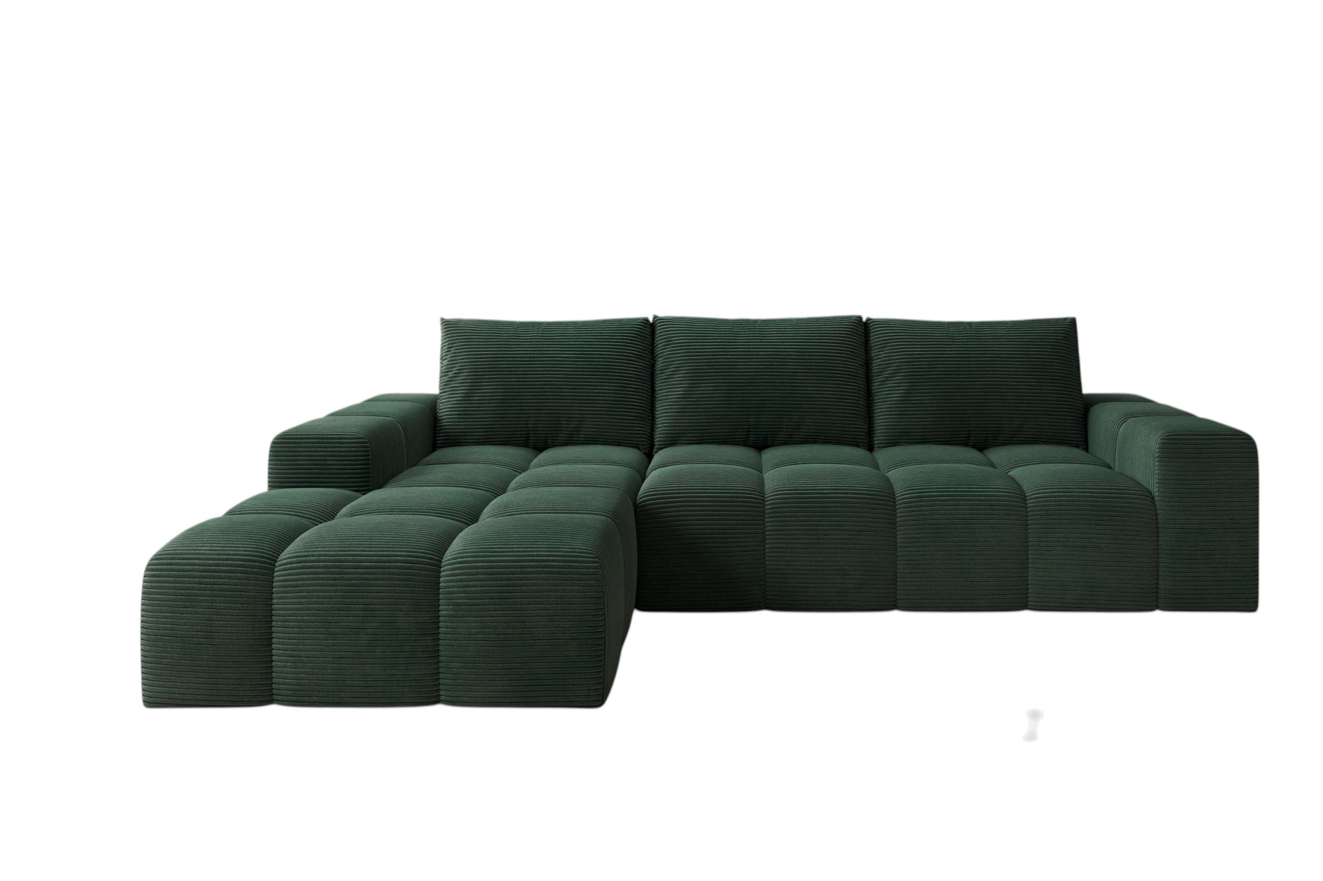 ECKSOFA Cento, L-Form, Ottomane Links, Cordstoff, 285x56x180 cm, Grün - Grün, Holz (180/285cm) - PROMETO Möbel