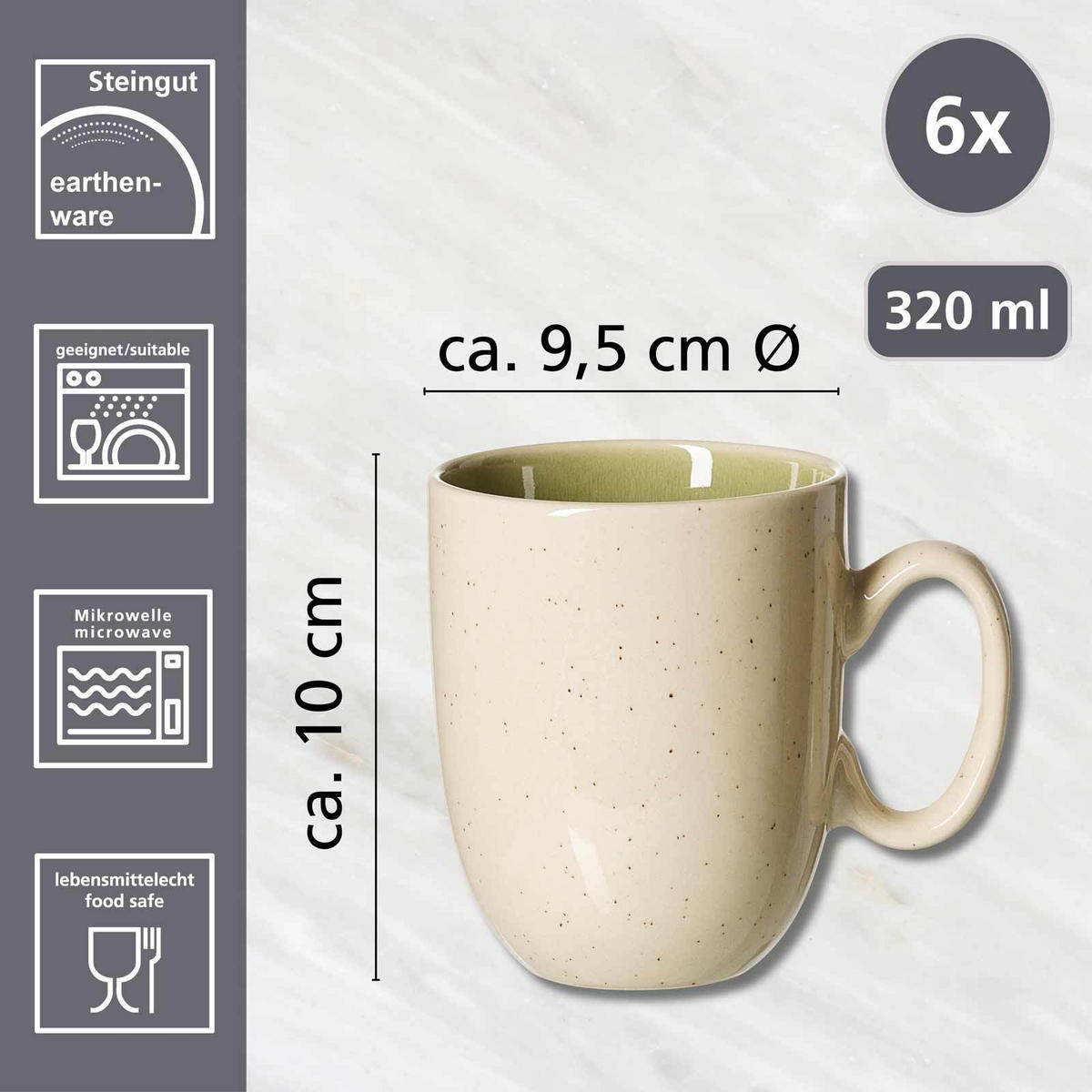 KAFFEEBECHER Skog Hellgrün 400 ml 6er Set - Hellgrün, Keramik (0.4L) - Ritzenhoff Breker