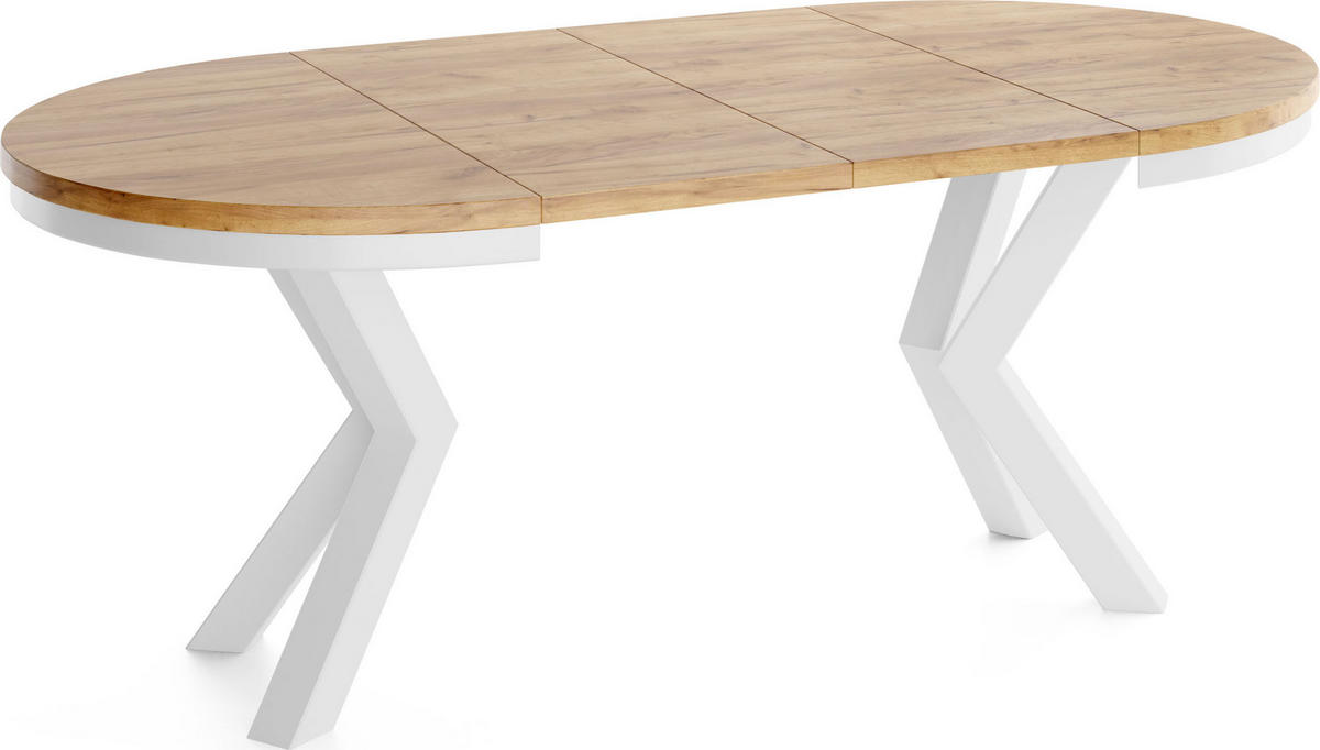ESSTISCH Clara Weiß runder ausziehbarer, Craft Eiche 120-200/120/76 cm - Eiche Wotan/Weiß, Holzwerkstoff/Metall (120/120/76cm) - WFL GROUP