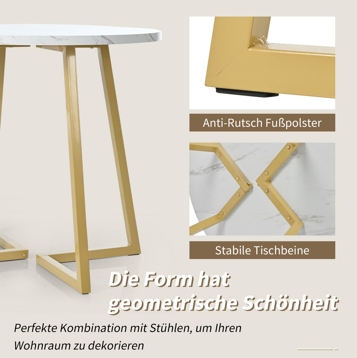 ESSTISCH 80/75 cm Weiß aus MDF und Metall mit Marmormuster - Weiß, Holzwerkstoff (80/80/75cm) - OKMYHOME