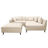 ECKSOFA mit Ottomane und Hocker - Beige/Schwarz, Birkenholz/Textil (247/174cm) - home24