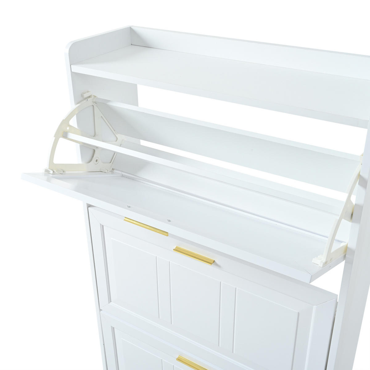 SCHUHSCHRANK aus MDF & Spanplatte 140x24x120cm in Weiß mit Klapptüren - Weiß, Holzwerkstoff (140/120/24cm) - Modfu