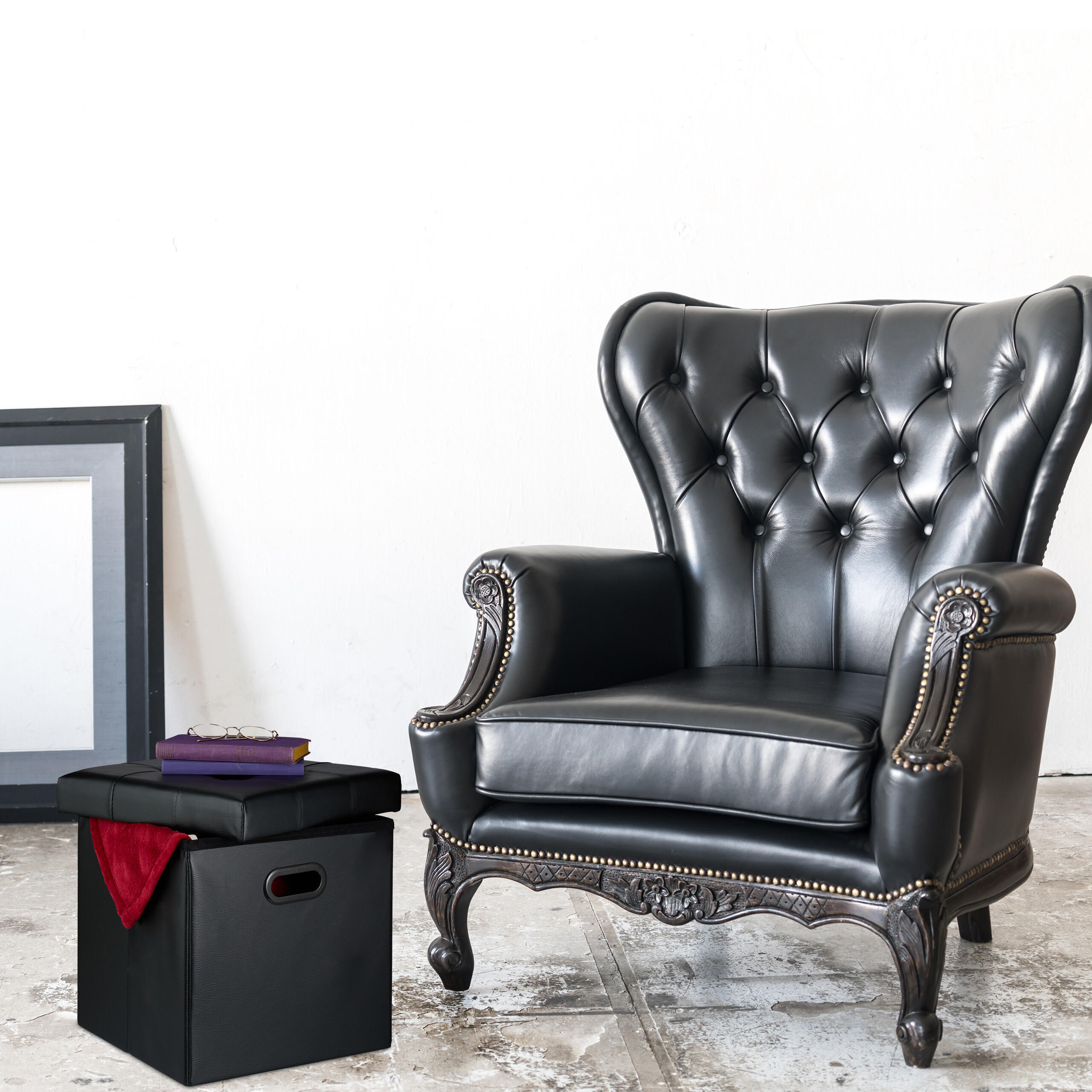 HOCKER - Schwarz, Holzwerkstoff/Kunststoff (37/39/37cm) - Relaxdays