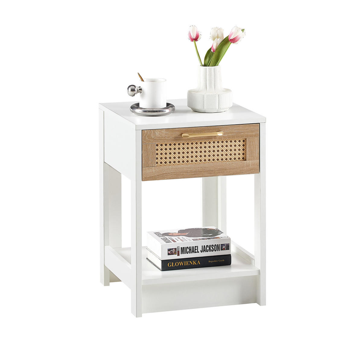 NACHTTISCH 40/40/55 cm Natur/Weiß aus MDF mit Schublade - Hellbraun, Holzwerkstoff (40/55/40cm) - OKWISH