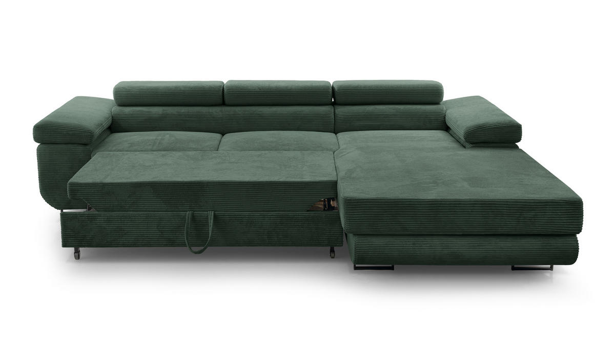 ECKSOFA L Form Arborio Dunkelgrün 280/203/90 cm Rechts mit Schlaffunktion - Dunkelgrün/Schwarz, Textil/Metall (280/203cm) - AX Living