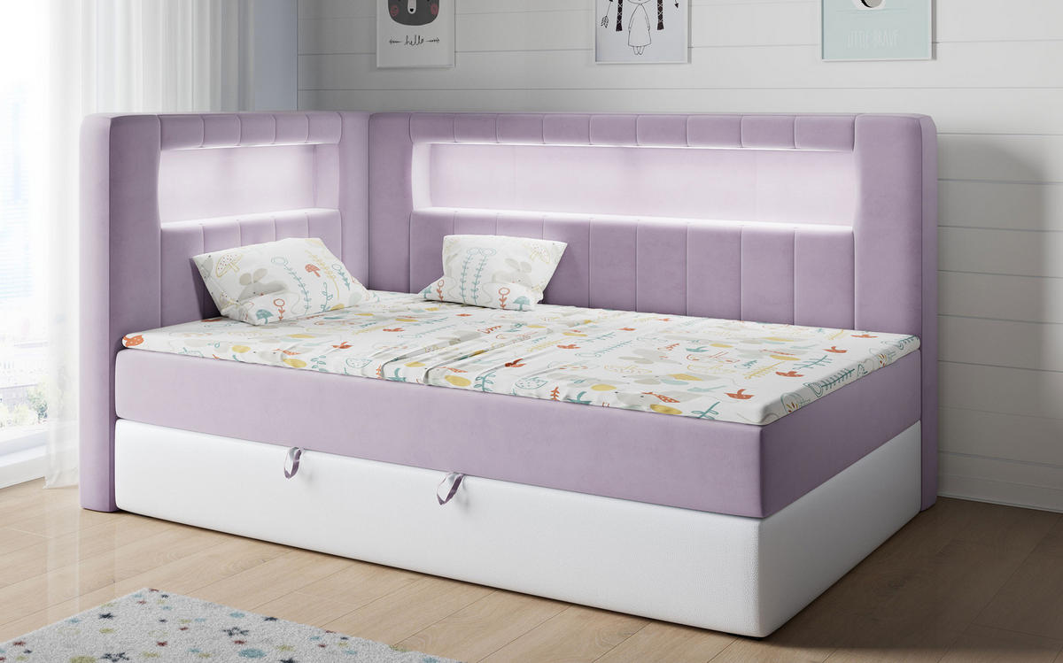 BOXSPRINGBETT JUNIOR GOLD 3 90/200 Violett/Weiß - linke Seite - Violett/Weiß, Holz/Textil (90/200cm) - MKS