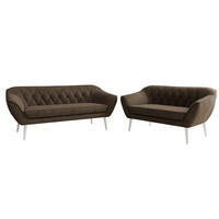 SEDACÍ SOUPRAVA 3+2 PIRS - Hnědá Samet - Bílé nohy - bílá/tmavě hnědá, kompozitní dřevo/textil (180/75/74cm) - MKS