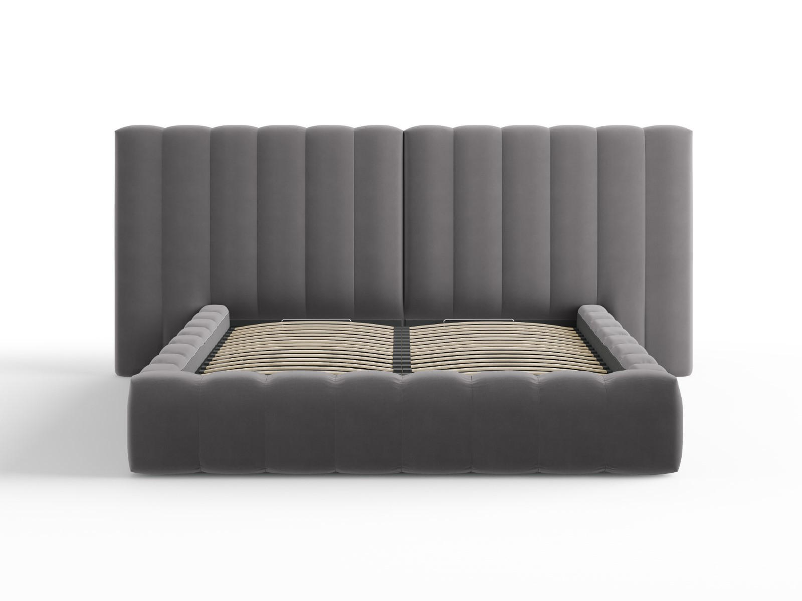 BETT mit Bettkasten und Doppelkopfteil Kelp aus Samt grau 140x200cm - Grau, Textil (140/200cm) - Micadoni