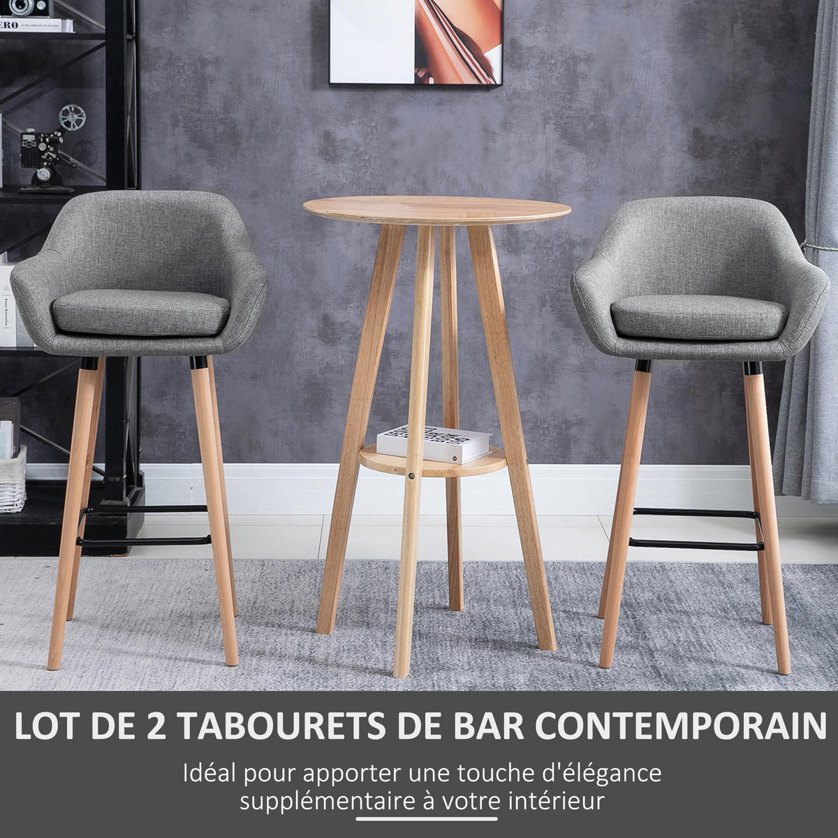 BARHOCKER 2er-Set DE-14680 mit Armlehnen Dunkelgrau - Dunkelgrau, Holzwerkstoff (48/100/55cm) - ComfortXL