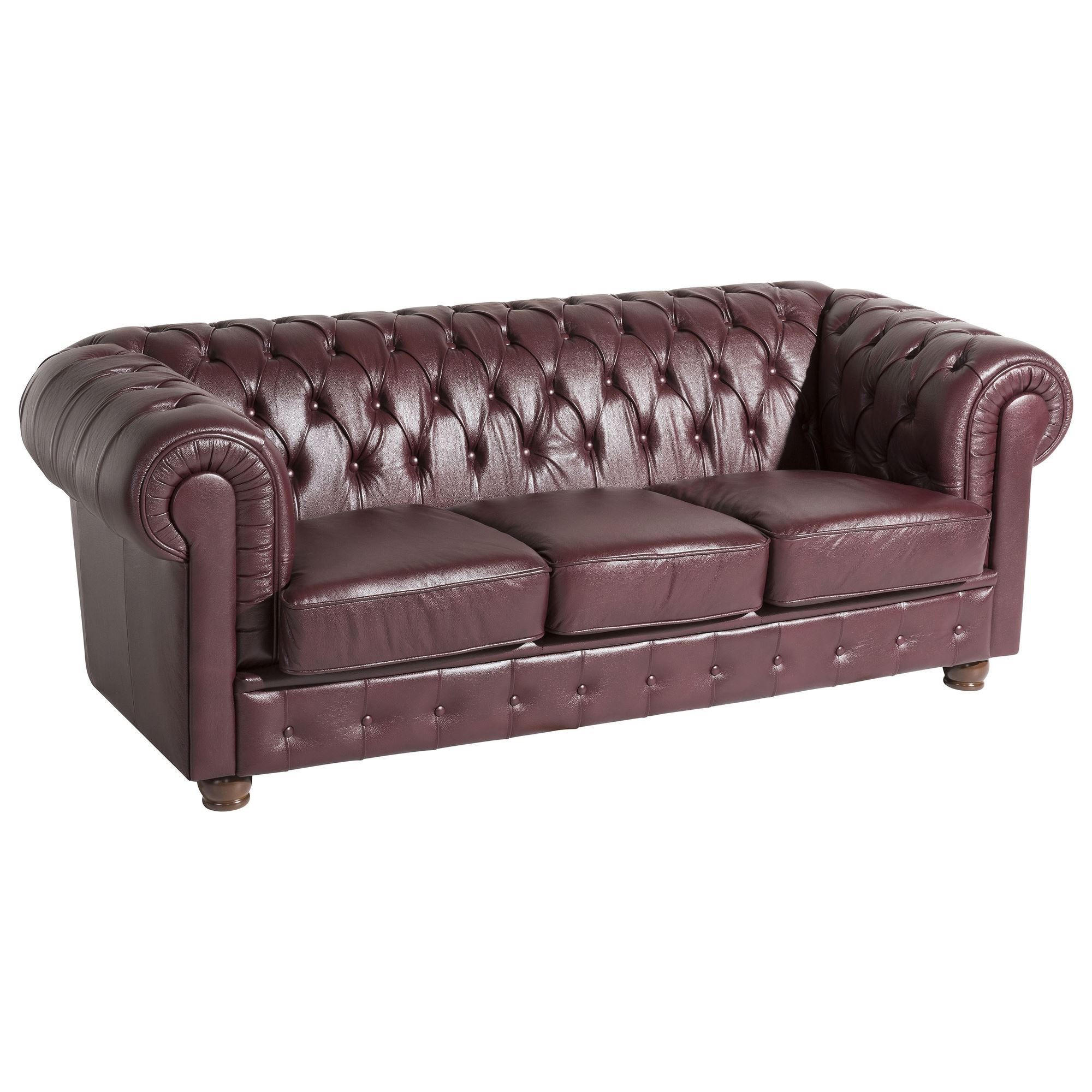 SOFA 3-Sitzer Kalea Bezug Wischleder Buche nussbaum dunkel / rot - Rot, Leder (200/76/98cm) - 58aufmkessel
